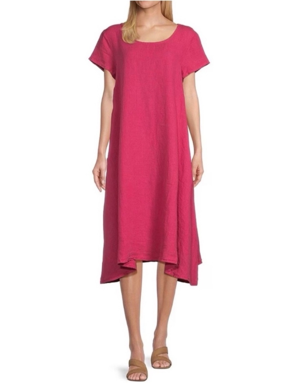 Bryn Walker Winslow Light Linen Round Neck Midi Dress Pink Size XS